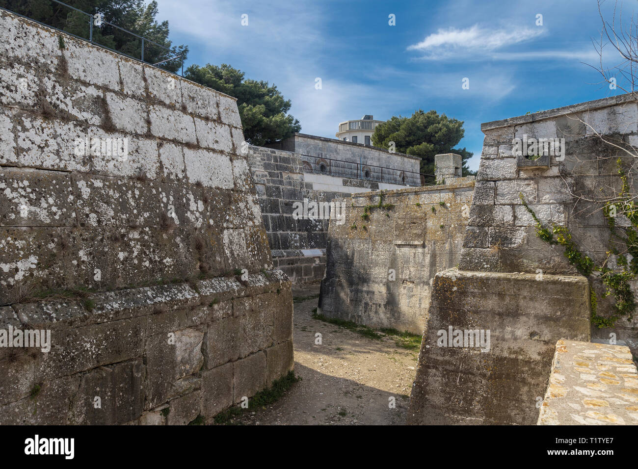 old castle walls of Venetian Fortress in Pula, Croatia Stock Photo