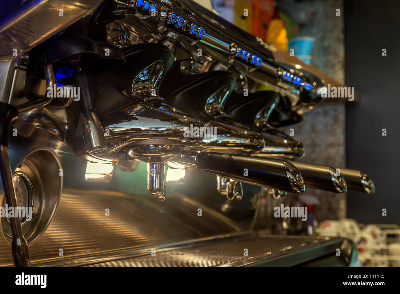 modern professional coffee machine in the bar Stock Photo Alamy