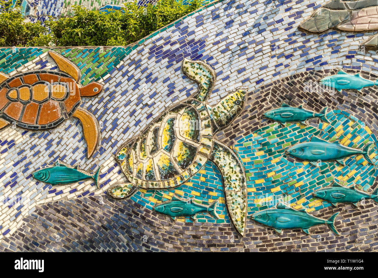 Hanoi Ceramic Mosaic Mural or Hanoi Ceramic Road. Vietnam. Depicting sea  turtles and fish. The longest ceramic wall in the world, Guinness record  Stock Photo - Alamy