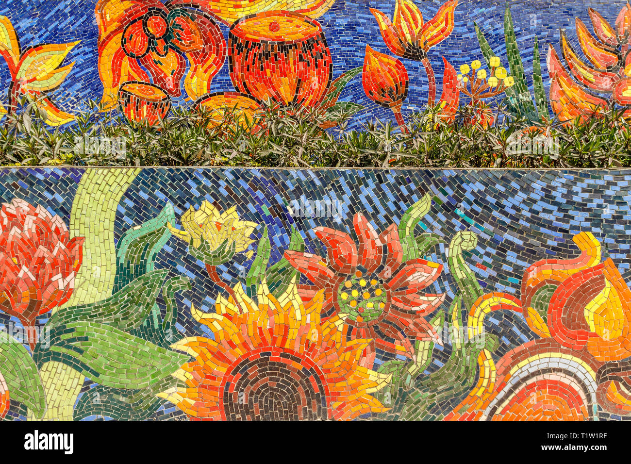 Hanoi Ceramic Mosaic Mural or Hanoi Ceramic Road. Vietnam. Depicting