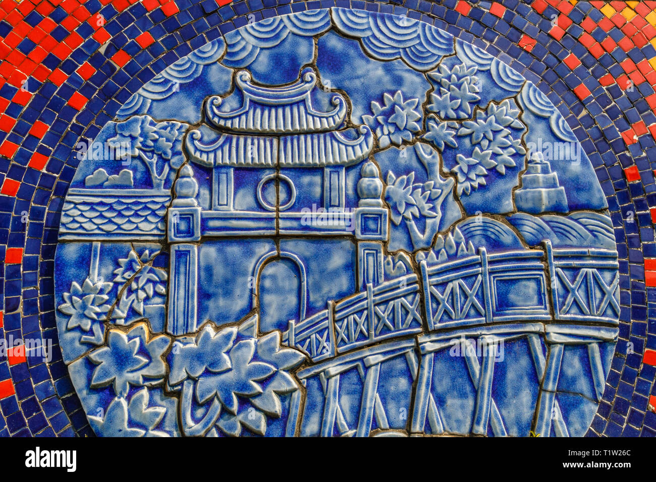 Hanoi Ceramic Mosaic Mural or Hanoi Ceramic Road. Vietnam. Depicting