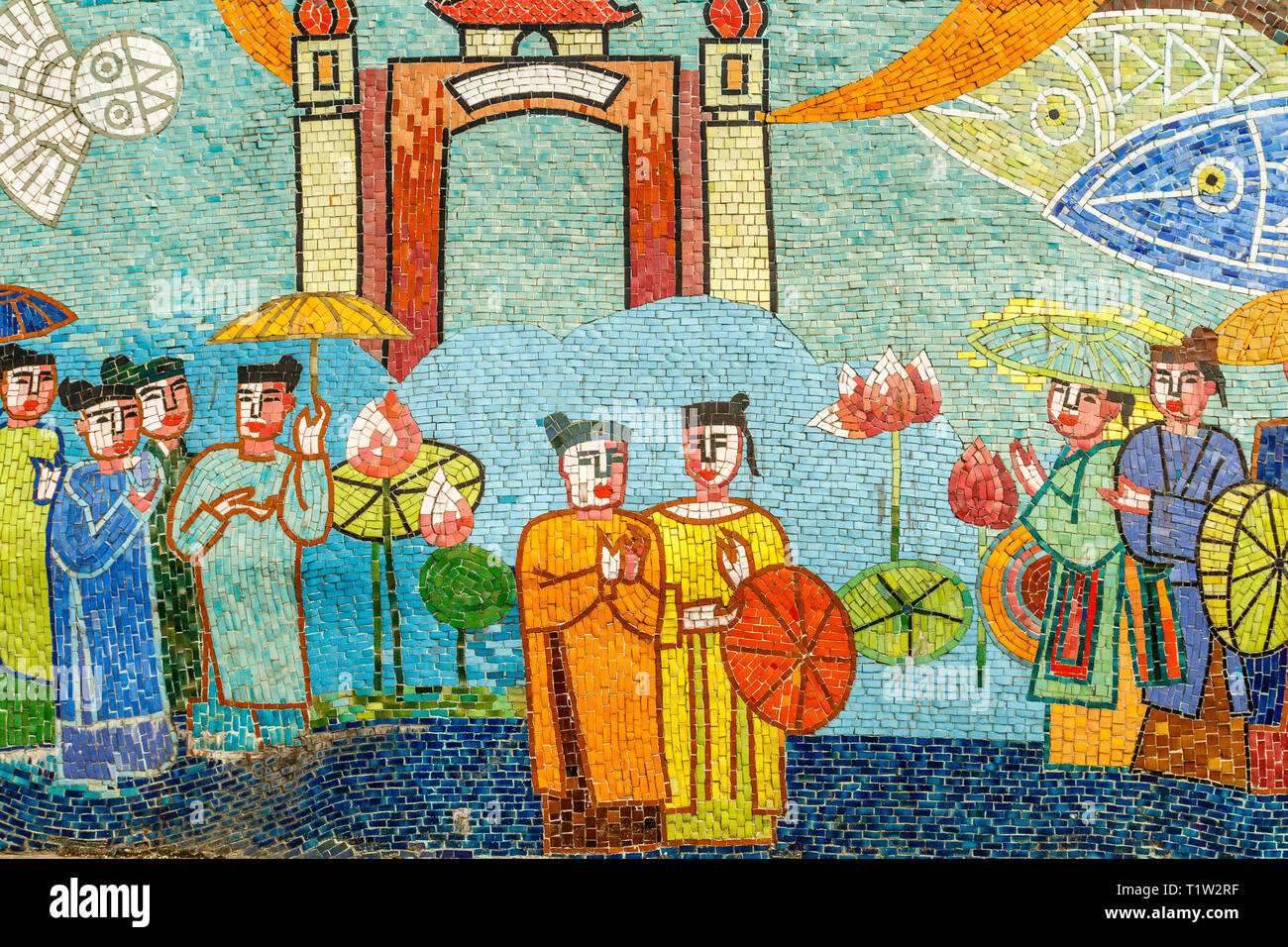 Hanoi Ceramic Mosaic Mural or Hanoi Ceramic Road. Vietnam. Depicting