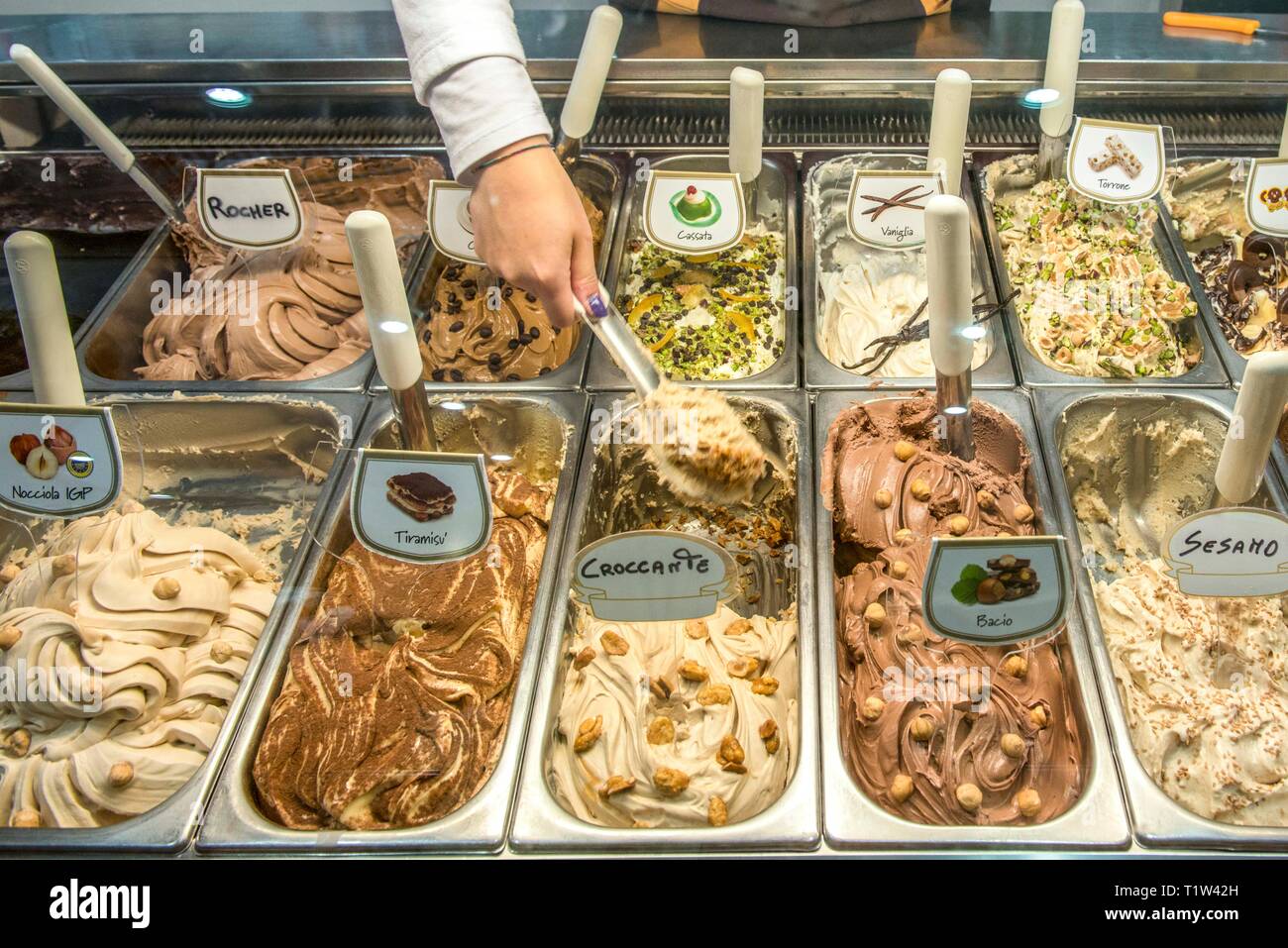 ITALY, SICILY, TAORMINA, , Delicious selection of ice creams in an ice