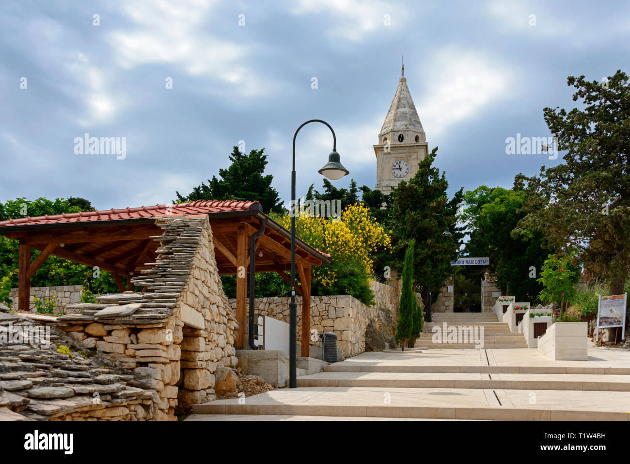 Church, old town, Primosten, Dalmatia, Croatia Stock Photo
