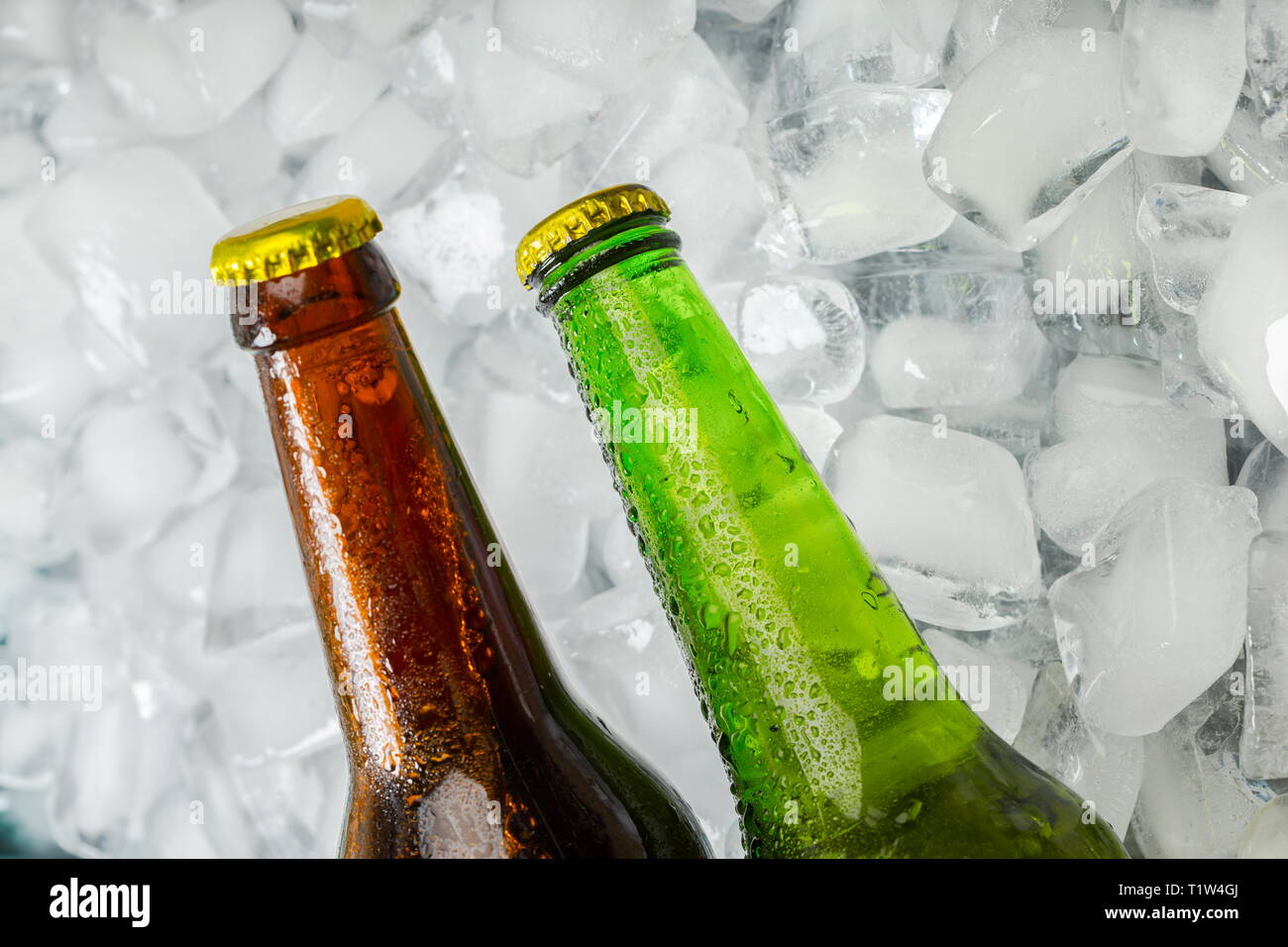 Bottles of cold and fresh beer with ice Stock Photo Alamy