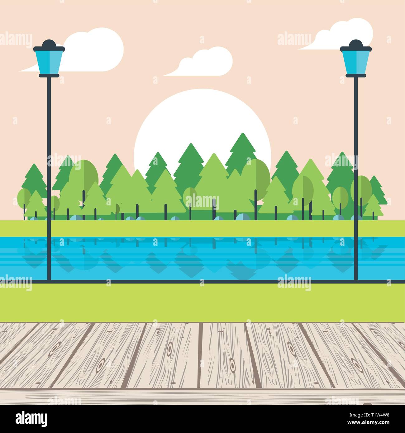 Park with river and trees Stock Vector Image & Art - Alamy