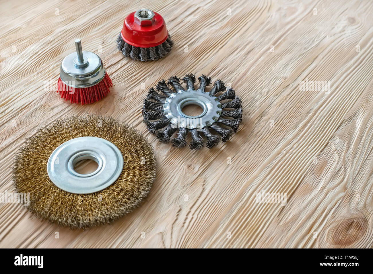 abrasive tools for brushing wood and giving it texture. Wire brushes on