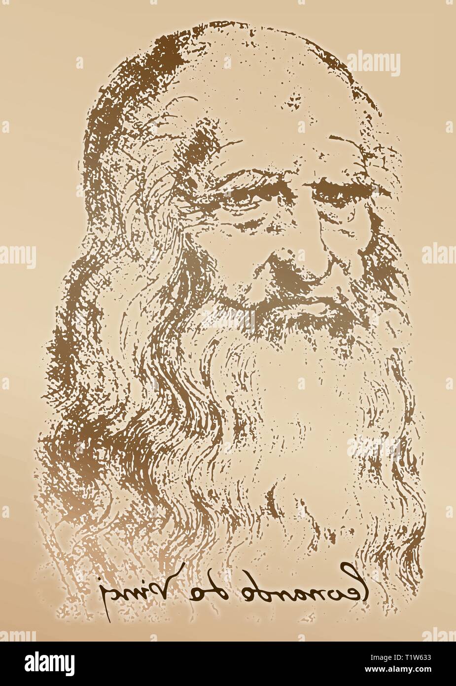 Leonardo Da Vinci portrait, graphic elaboration Stock Vector
