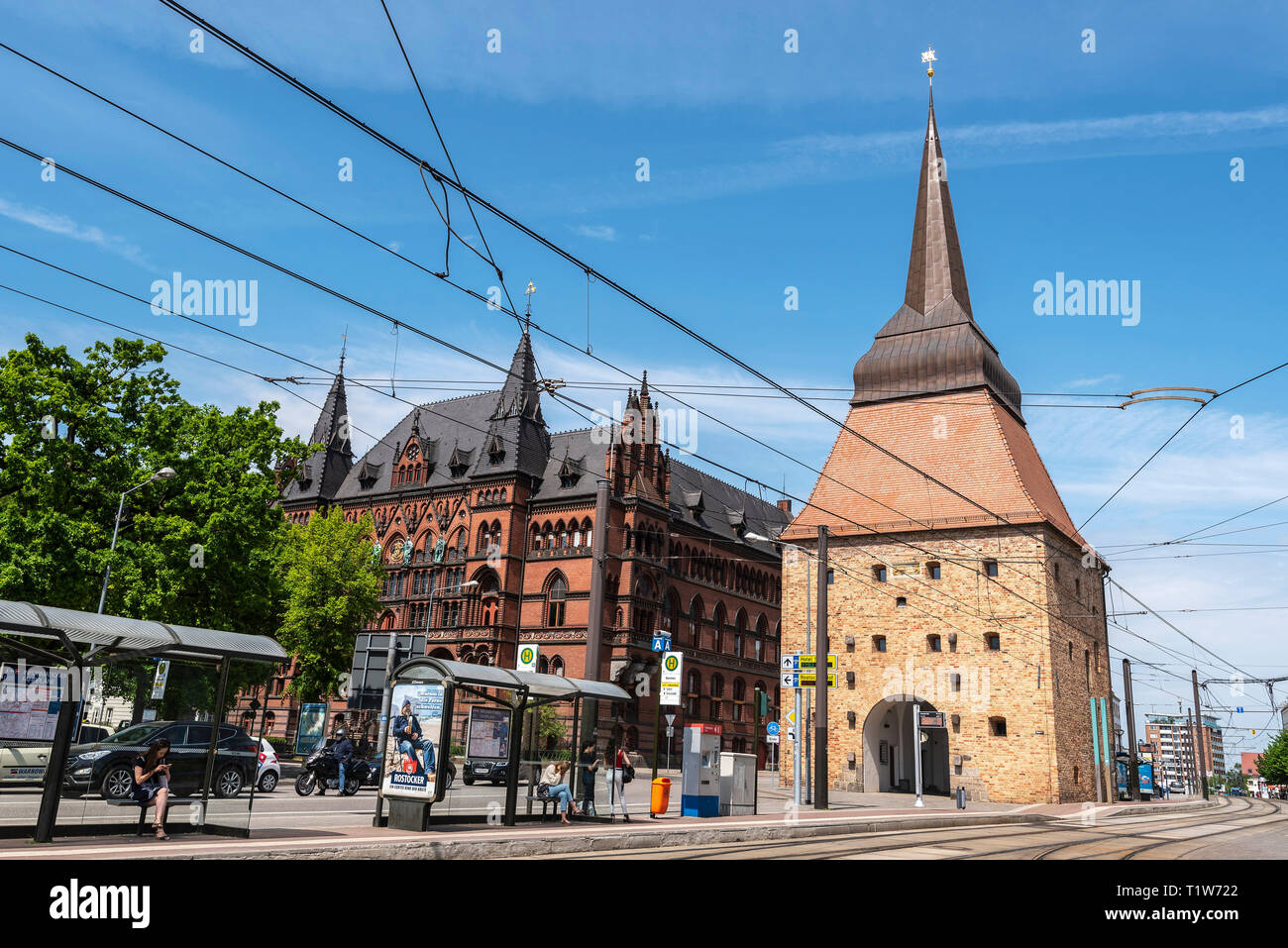 city gate, Steintor, tram station, Rostock, Mecklenburg-Western Pomerania, Germany Stock Photo