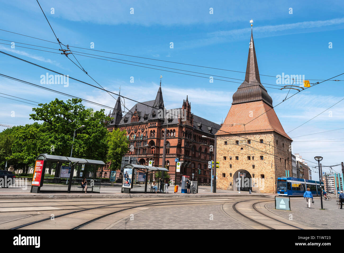 city gate, Steintor, tram station, Rostock, Mecklenburg-Western Pomerania, Germany Stock Photo