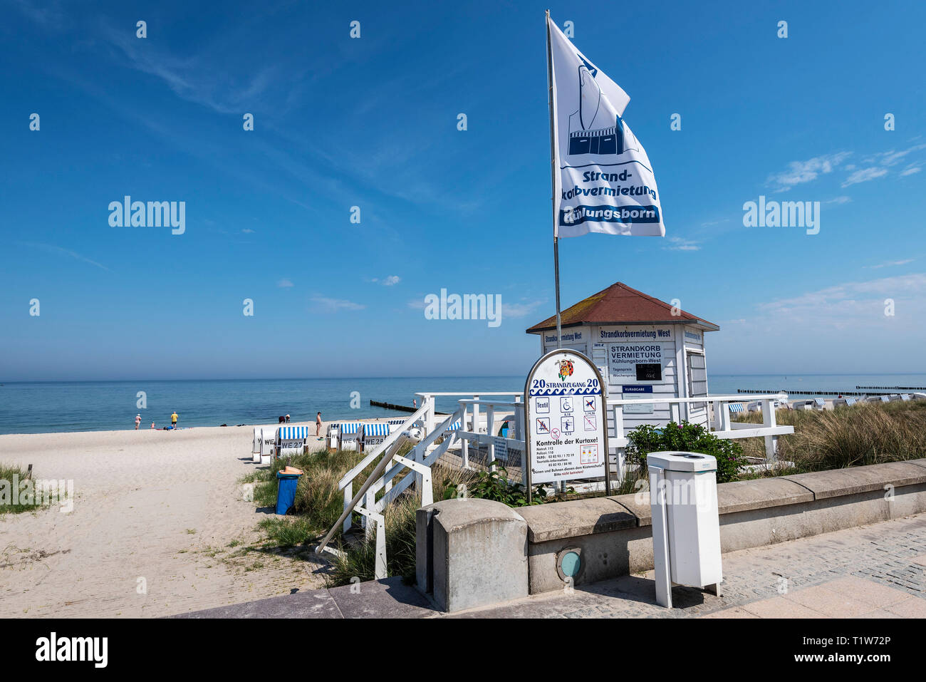 beach chair rental, beach promenade, Kuehlungsborn, Baltic Sea, Mecklenburg-Western Pomerania, Germany Stock Photo