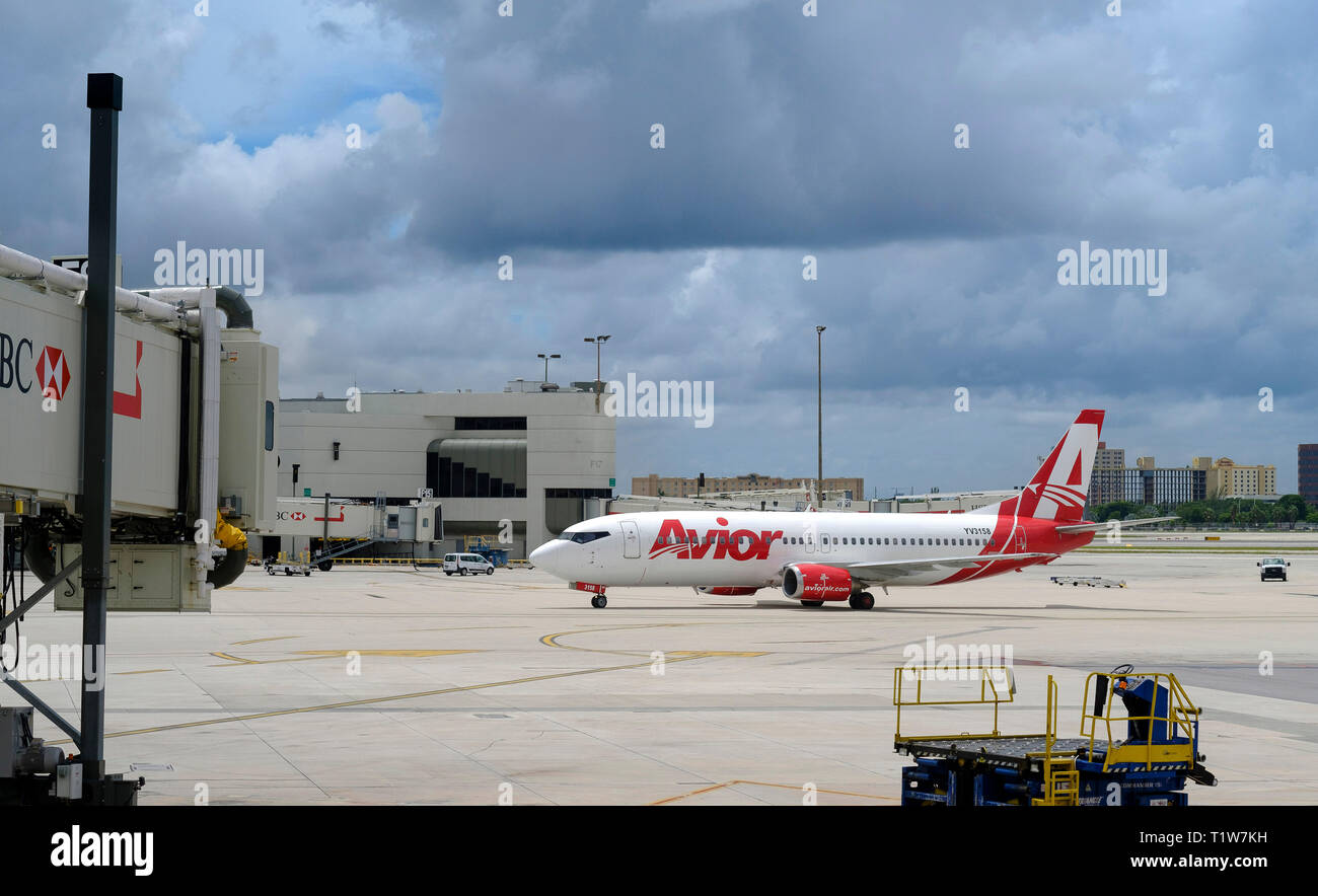 United States; Florida: Miami. Plane of the airline company “Avior” on the tarmac of Miami International Airport. *** Local Caption *** Stock Photo