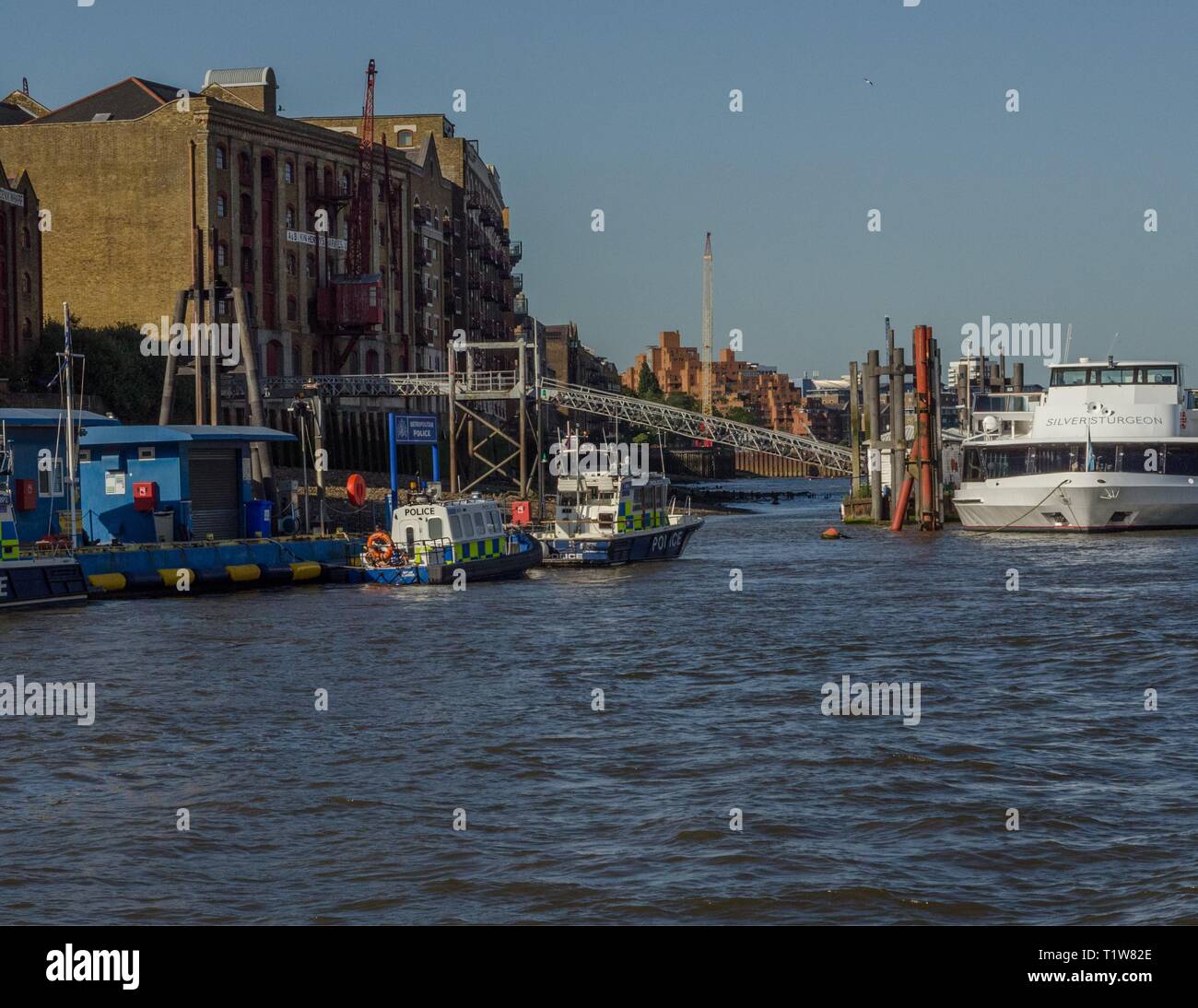 The Marine Policing Unit (MPU) of the Metropolitan Police have docks on the Thames River, London, England. Stock Photo