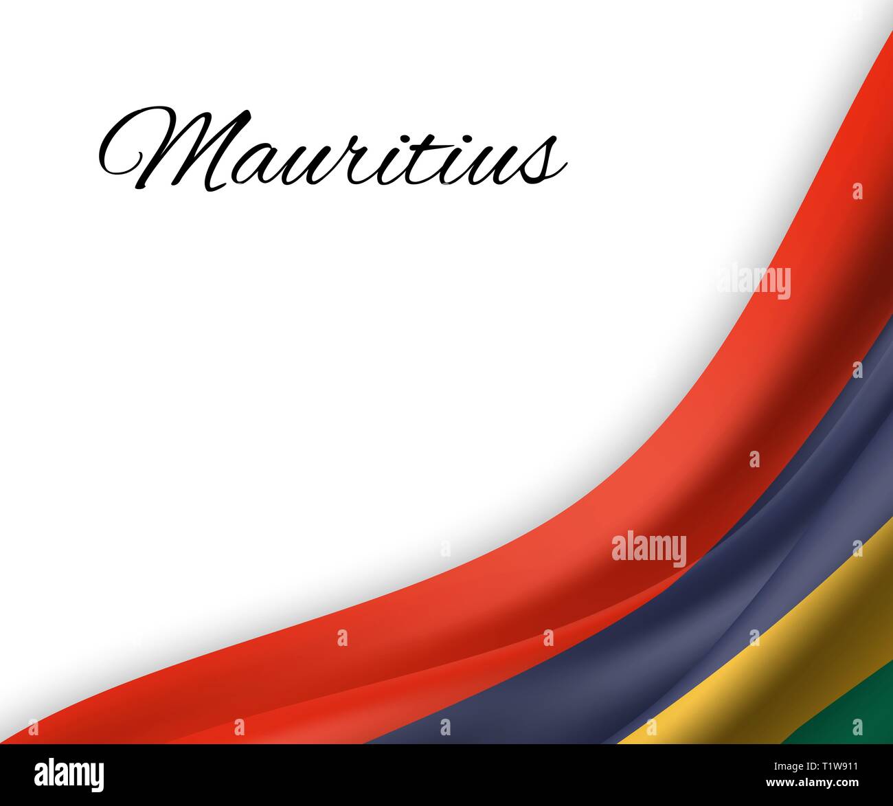 waving flag of Mauritius on white background. Template for independence ...