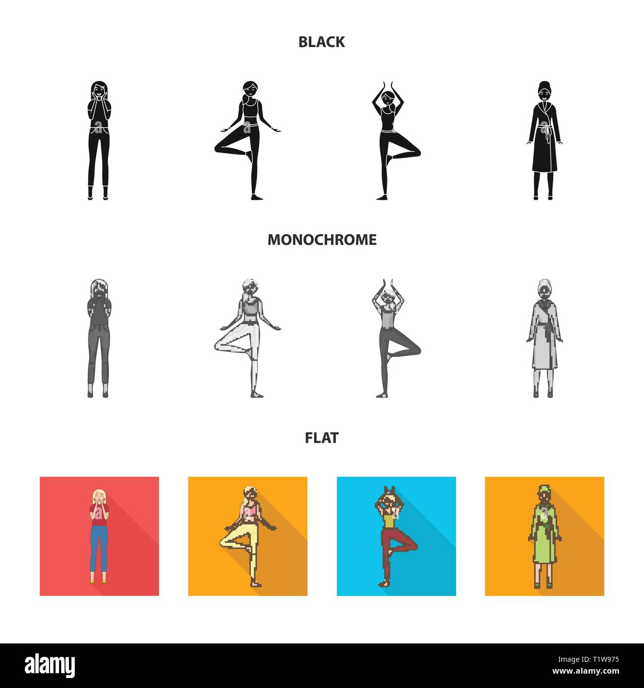 Isolated object of posture and mood logo. Set of posture and female ...