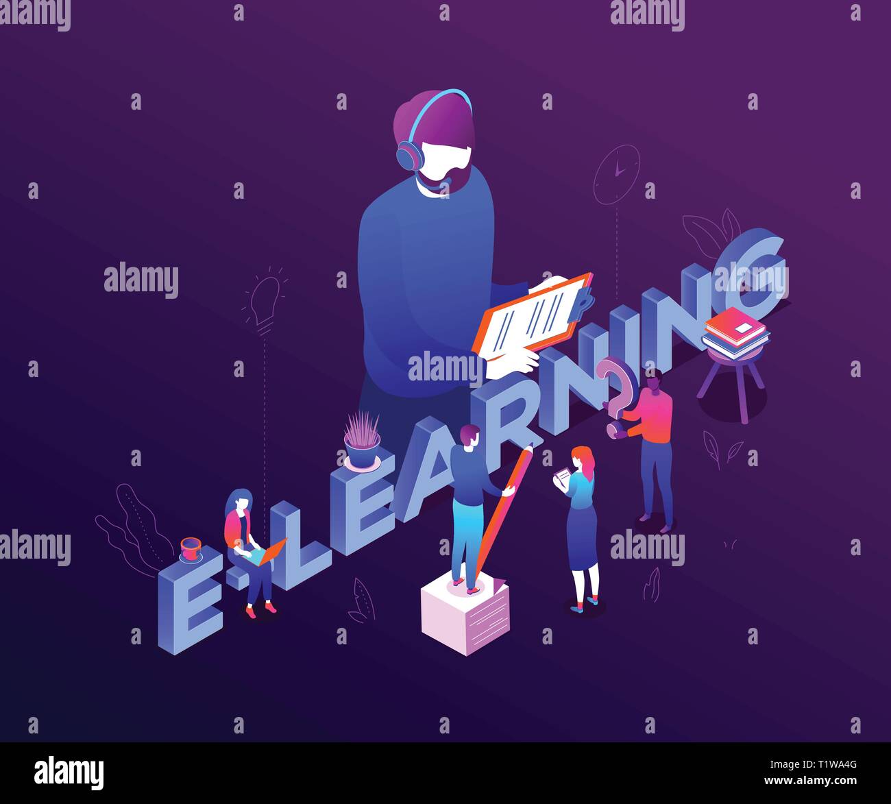 Elearning concept modern colorful isometric vector illustration