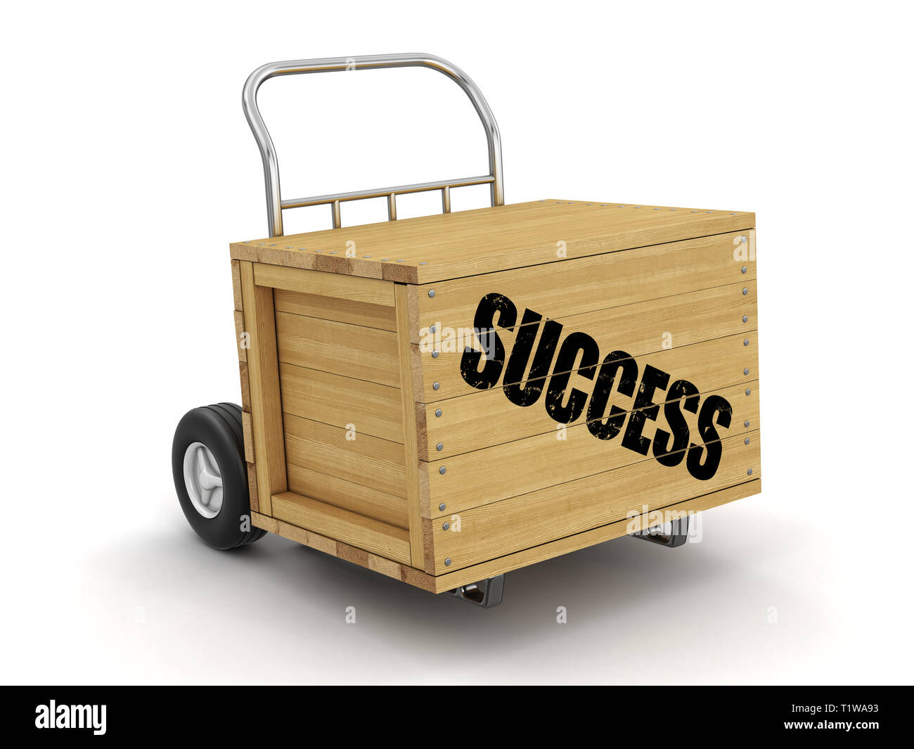 Wooden crate with Success on Hand Truck. Image with clipping path Stock Photo