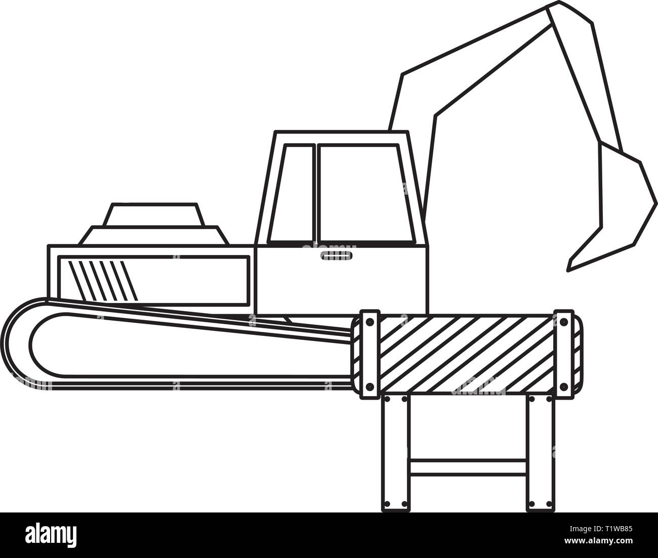under construction excavator vehicle with signaling vector illustration ...
