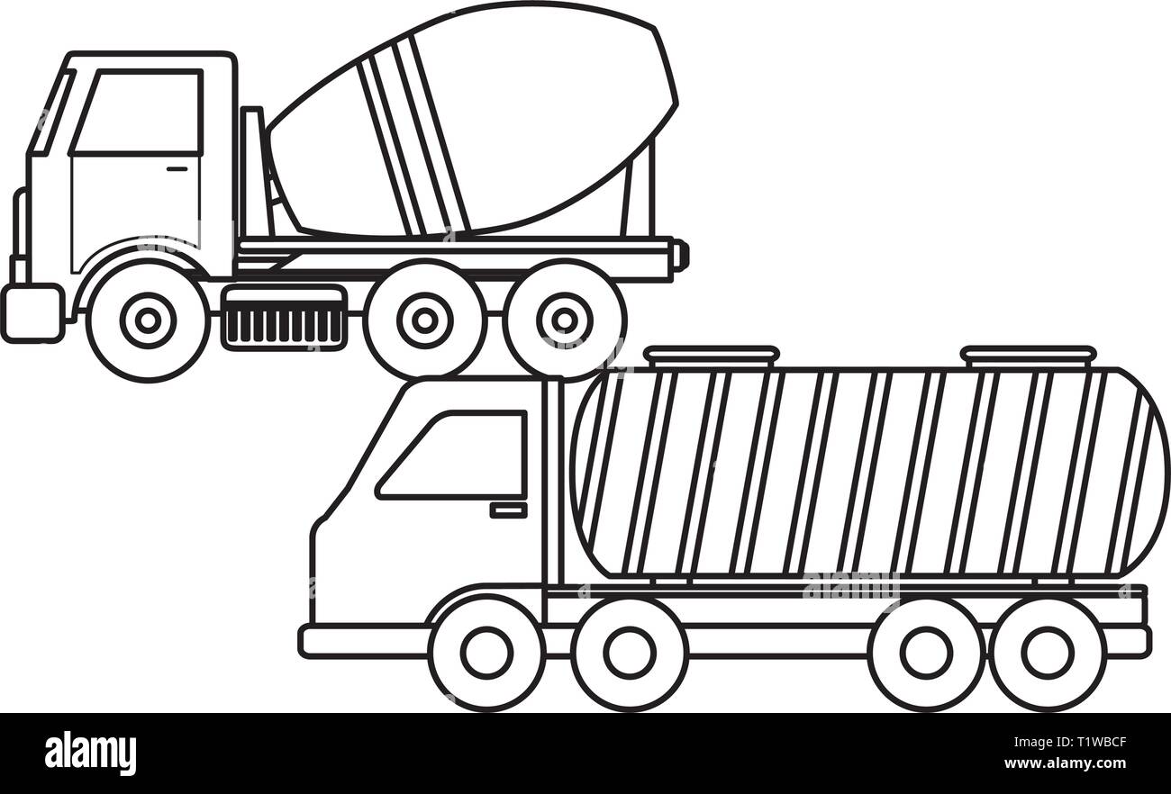 under construction concrete truck with tanker truck vector illustration ...