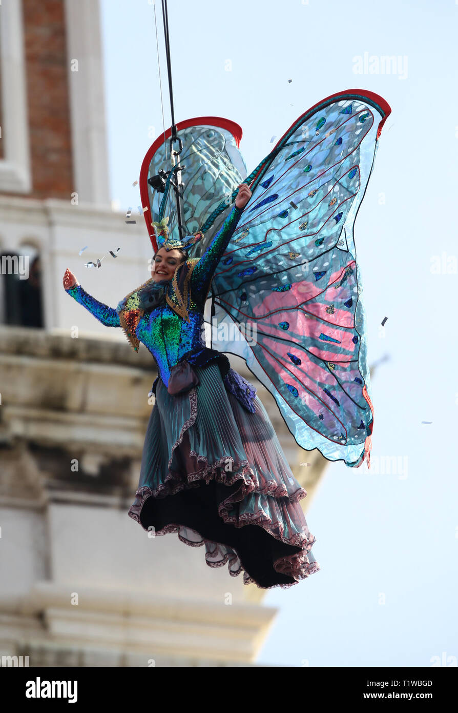 Flight of the Angel to Venice ahead of the Venice Carnival - Festa delle Marie in Venice  Where: Venice, Italy When: 16 Feb 2019 Credit: IPA/WENN.com  **Only available for publication in UK, USA, Germany, Austria, Switzerland** Stock Photo