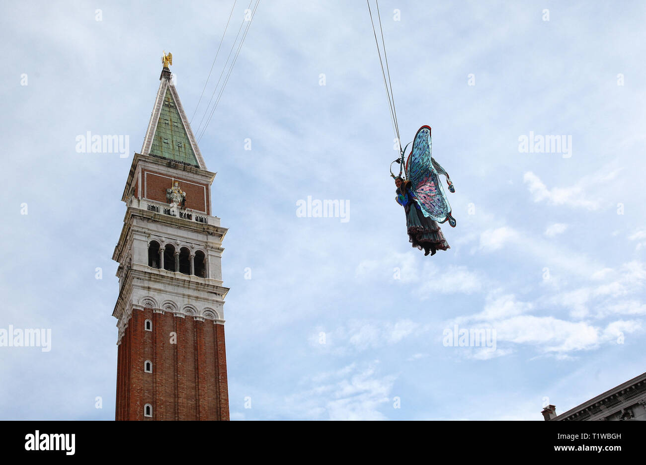 Flight of the Angel to Venice ahead of the Venice Carnival - Festa delle Marie in Venice  Where: Venice, Italy When: 16 Feb 2019 Credit: IPA/WENN.com  **Only available for publication in UK, USA, Germany, Austria, Switzerland** Stock Photo