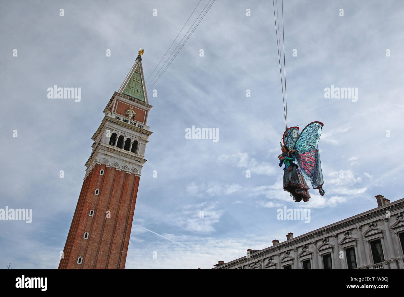 Flight of the Angel to Venice ahead of the Venice Carnival - Festa delle Marie in Venice  Where: Venice, Italy When: 16 Feb 2019 Credit: IPA/WENN.com  **Only available for publication in UK, USA, Germany, Austria, Switzerland** Stock Photo