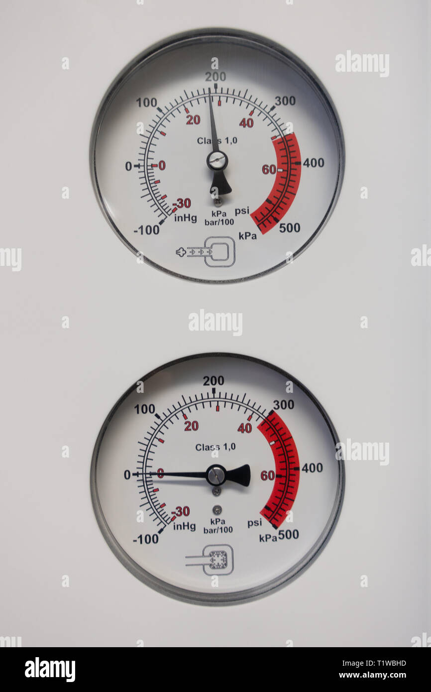 two barometers indicate the pressure Stock Photo Alamy