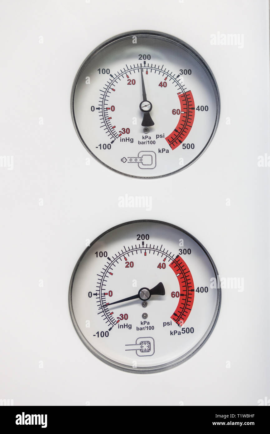 two barometers indicate the pressure Stock Photo Alamy