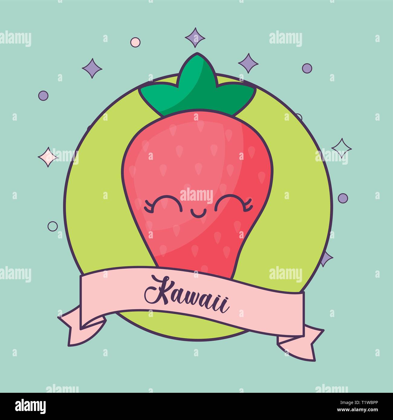 strawberry fruit with ribbon kawaii character vector illustration ...
