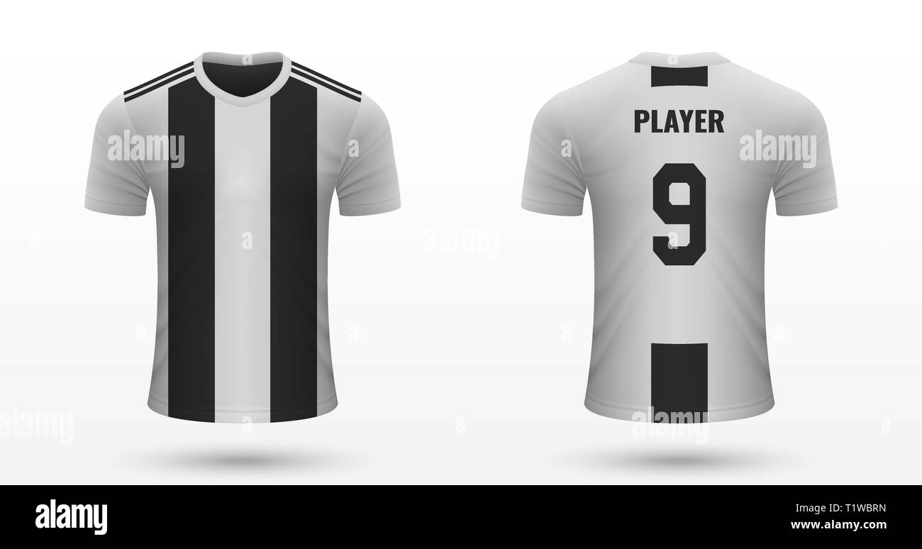 Realistic soccer shirt Juventus, jersey template for football kit. Vector illustration Stock Vector