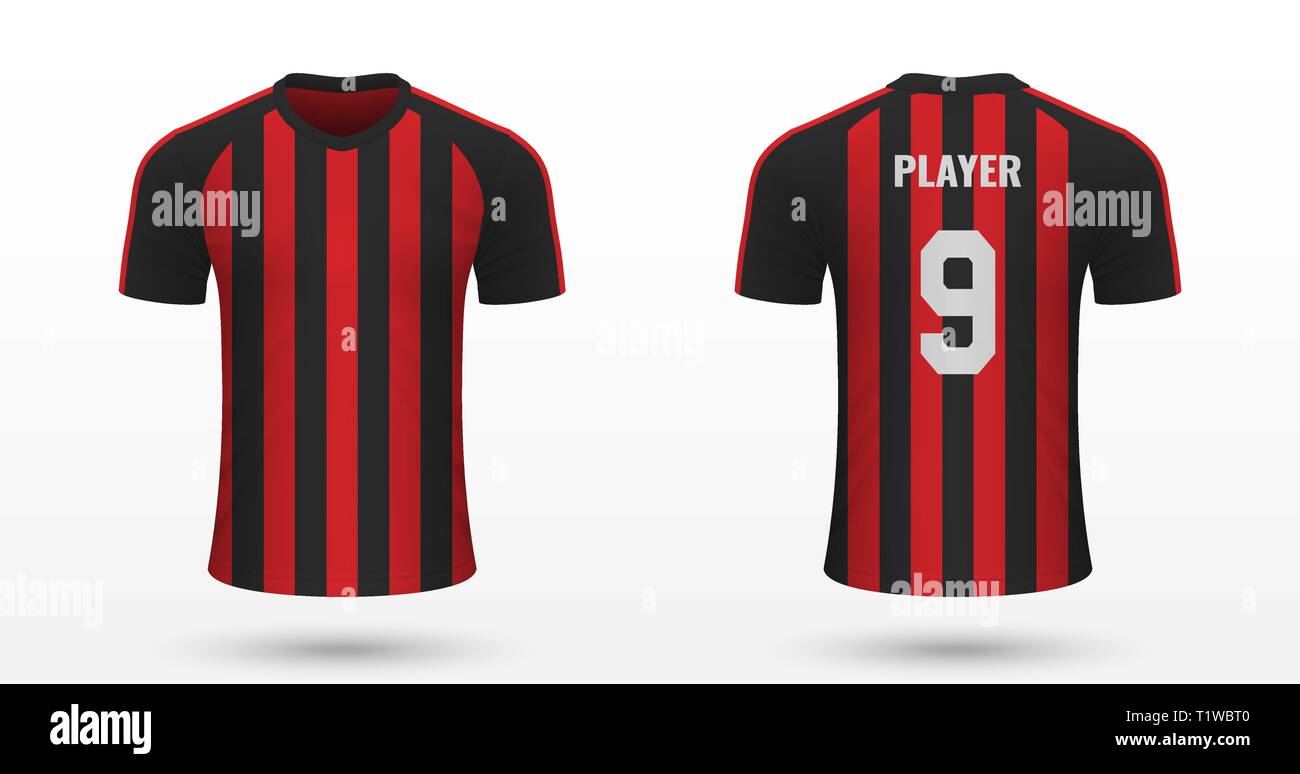 Realistic soccer shirt Milan, jersey template for football kit. Vector illustration Stock Vector
