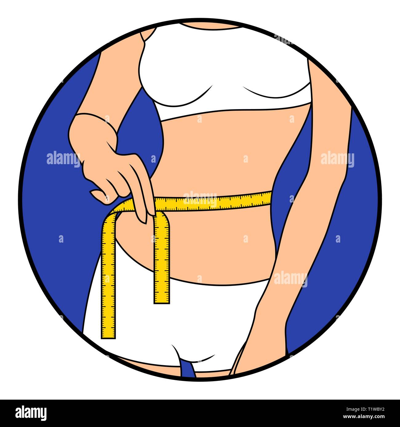 illustration of a female measuring waist with measuring tape Stock