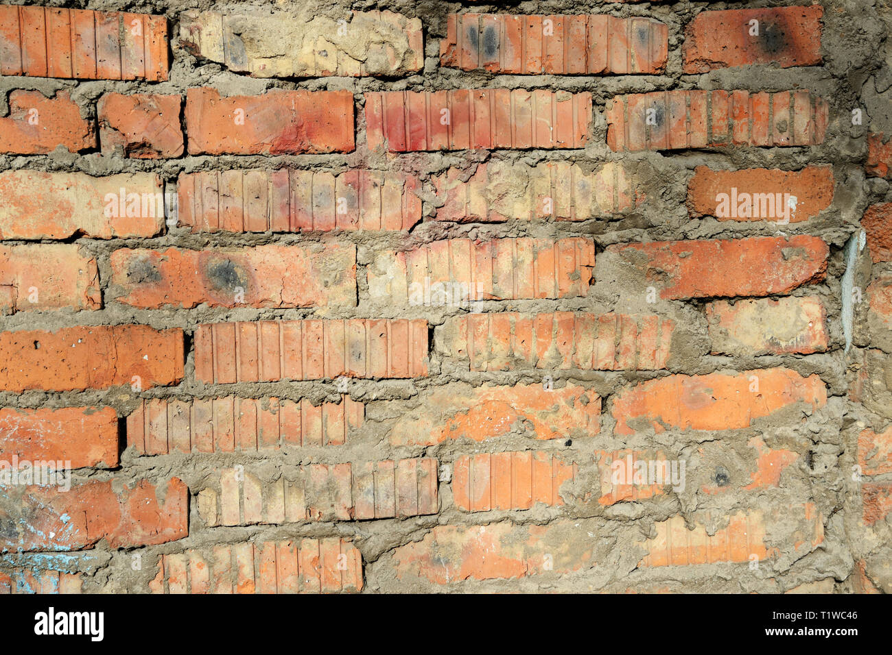 Old red brick wall background and texture close up Stock Photo