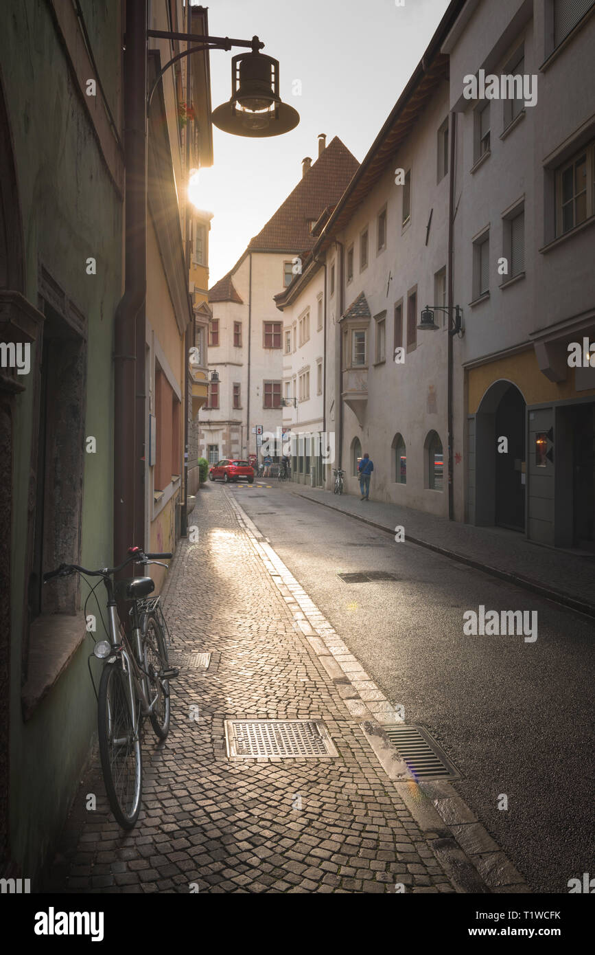 Panoramic view of a charming street scene in an old town in Europe in ...