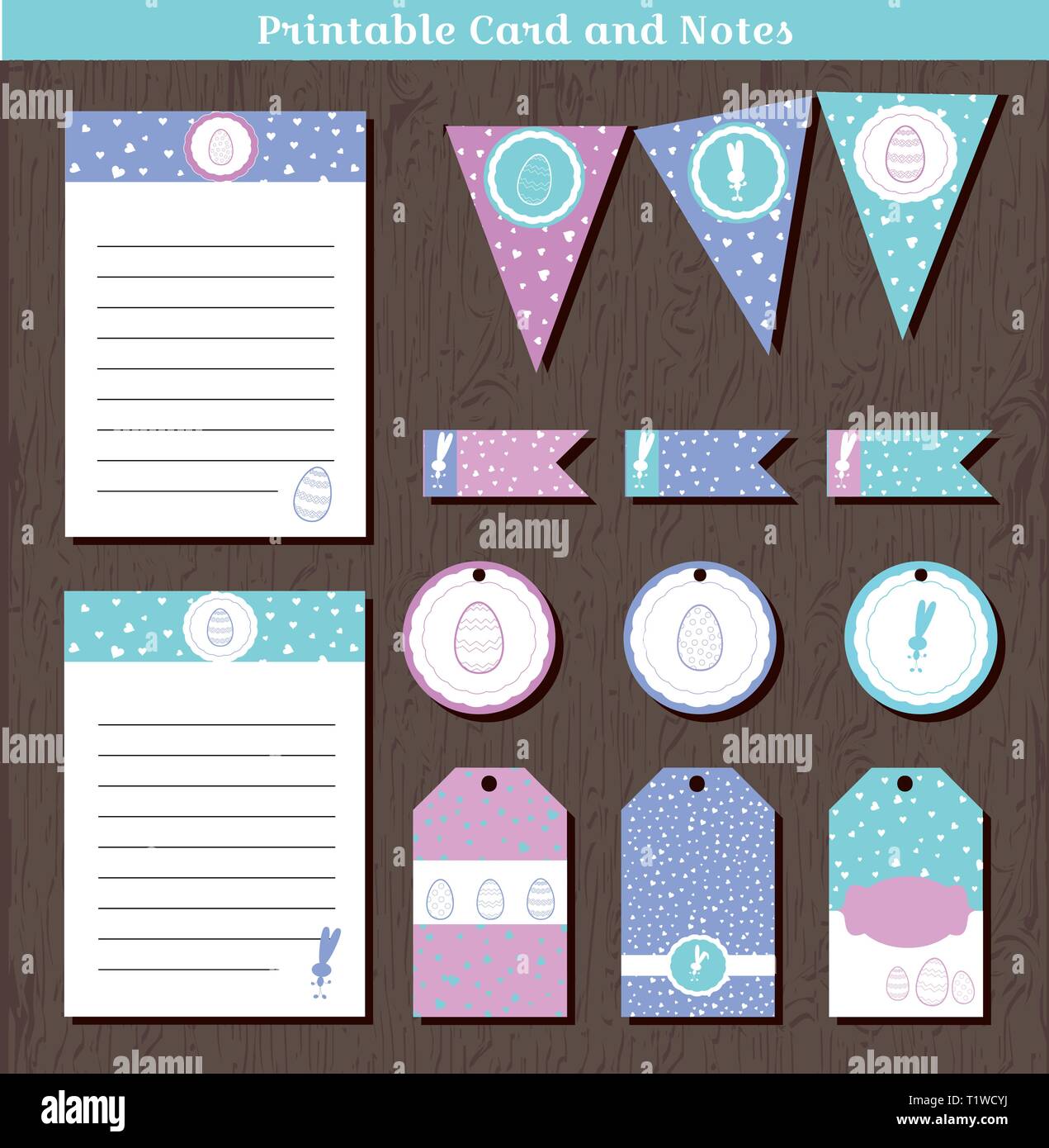 Easter Note Tag Vector Easter set tag, notes, garland, flag, stiker with bunnies and ...