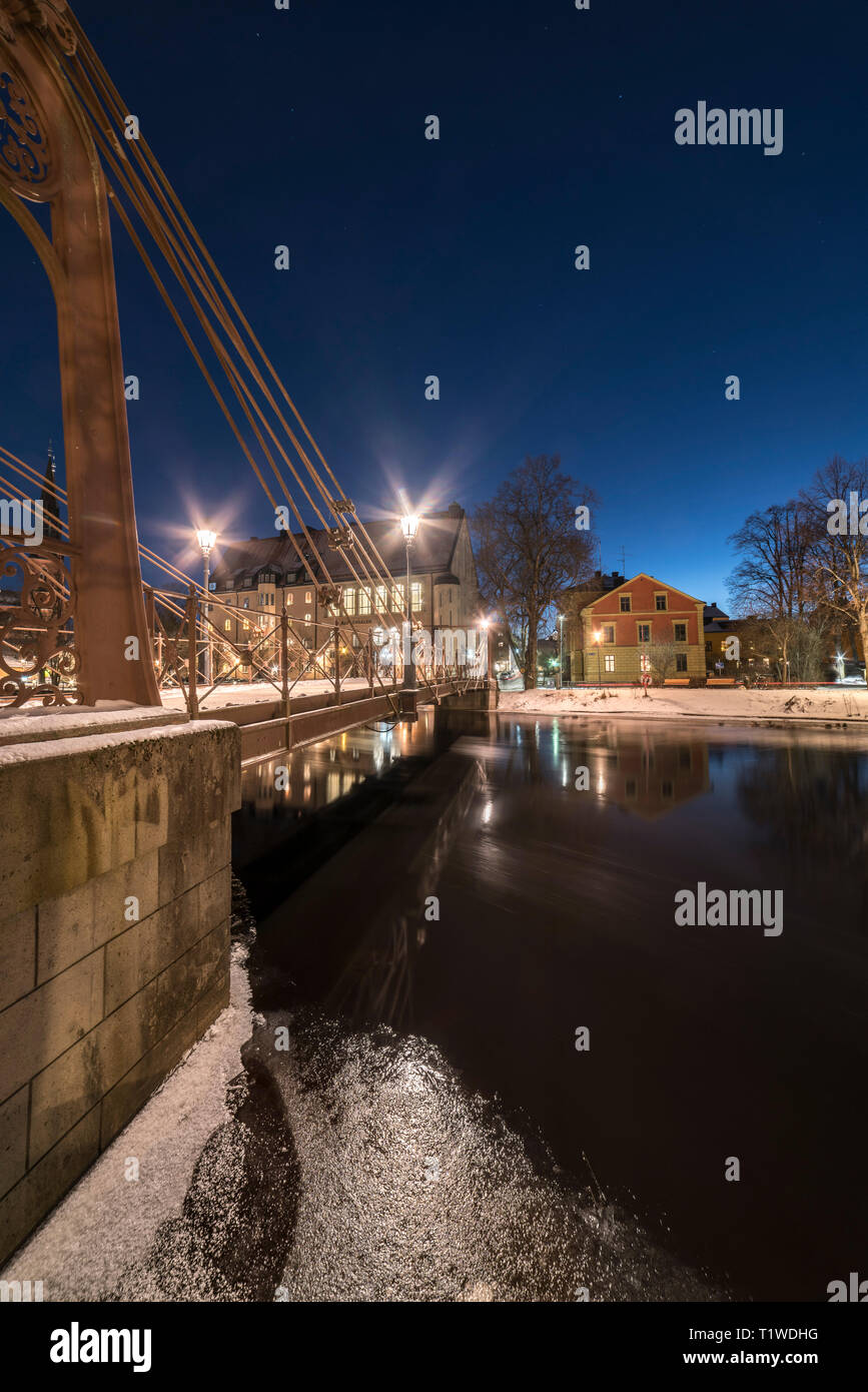 Winter at the Iron bridge (Jernbron) by the Fyris river in central Uppsala, Sweden, Scandinavia Stock Photo