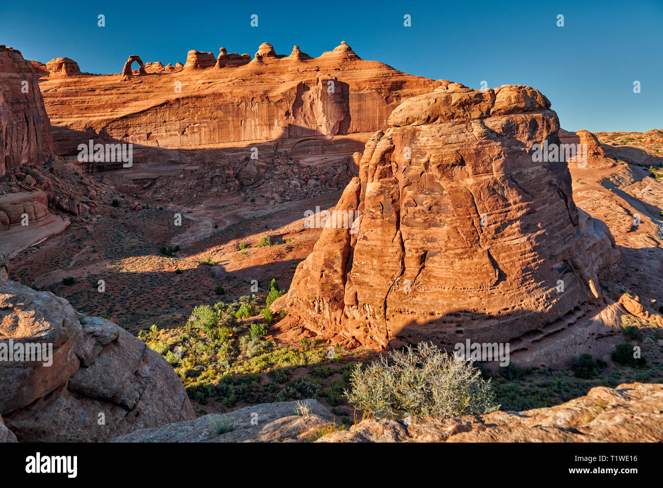 Arches National Park with Delicate Arch in a distance, Moab, Utah, USA, North America Stock