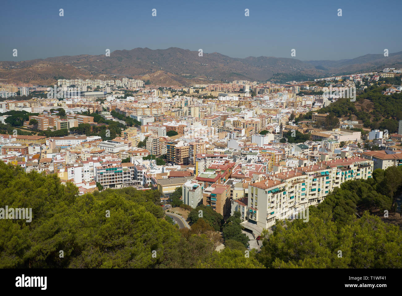 View of the north of Málaga city from Castillo Gibralfaro. Andalusia, Spain. Stock Photo