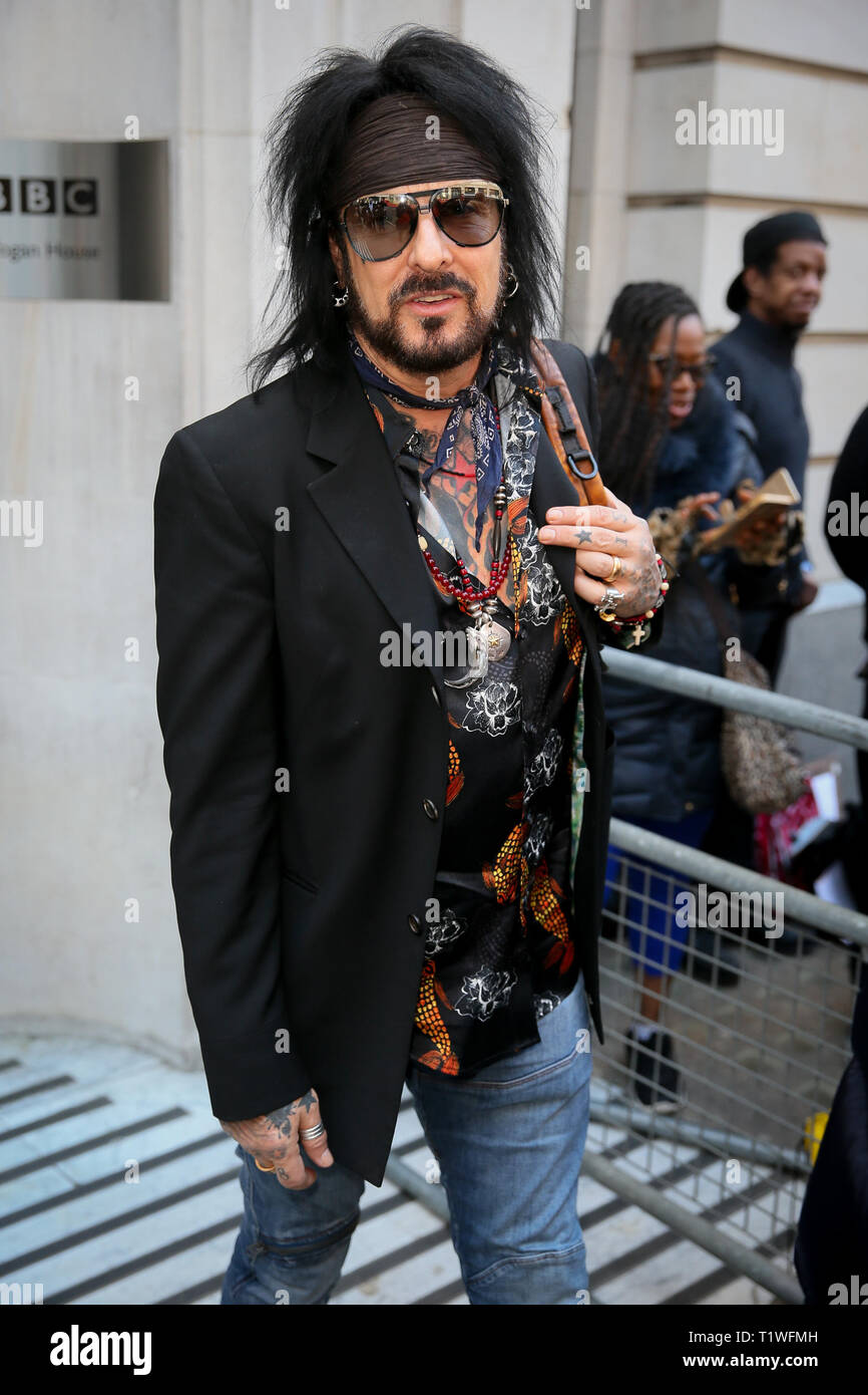 Nikki Sixx from Motley Crue leaving BBC Radio Two Studios after appearing  for an interview - London Featuring: Nikki Sixx Motley Crue Where: London,  United Kingdom When: 25 Feb 2019 Credit: WENN.com