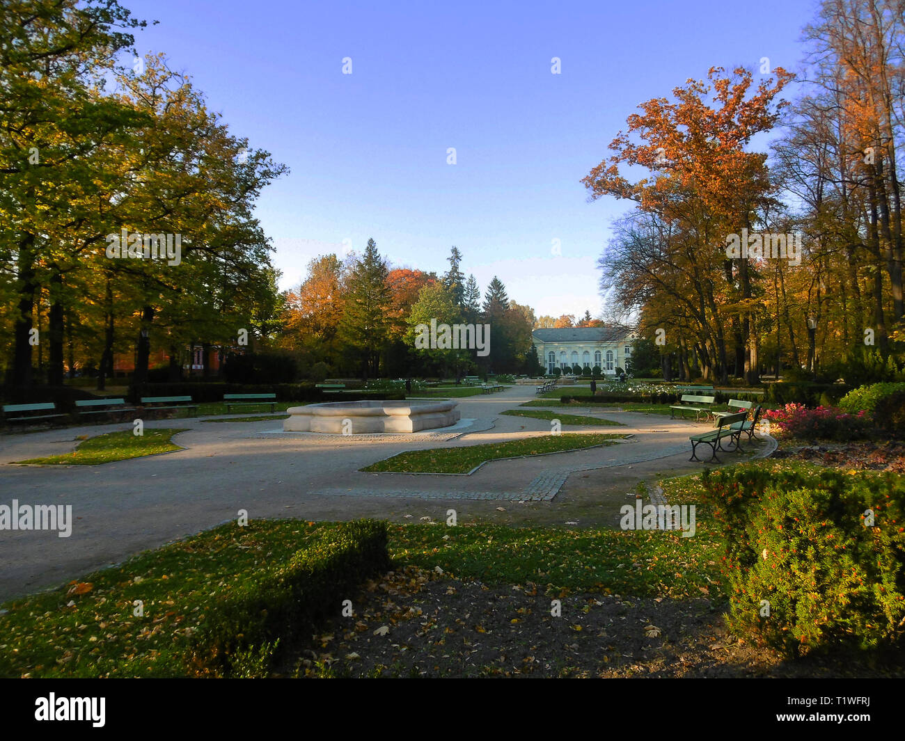 Cieplice - Poland / October 10 2018, Pavilion Edward in Cieplice - a spa and hotel famous for their healing mineral water, with beautiful garden in ea Stock Photo