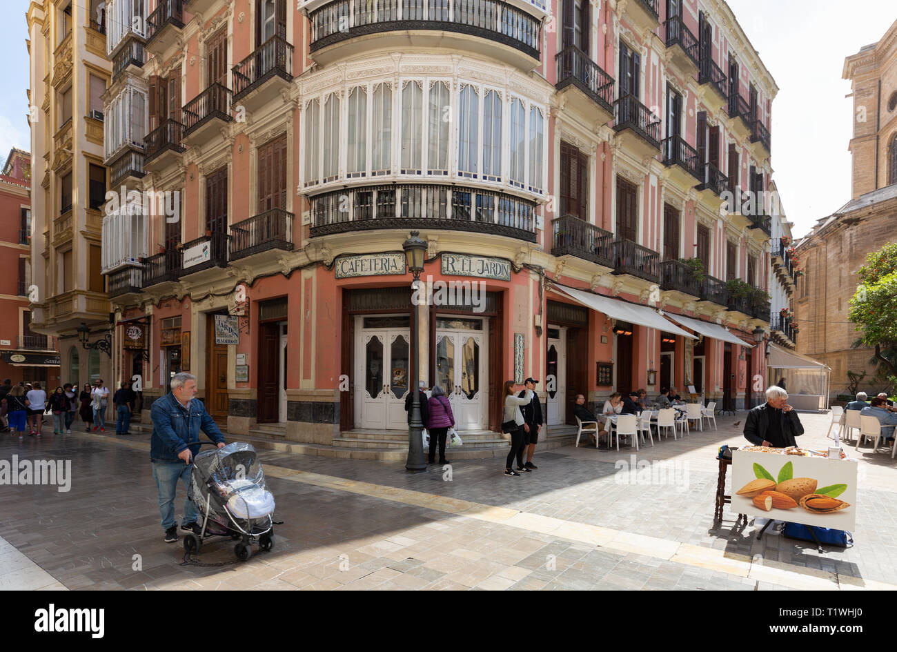 Spain lifestyle - Street scene, Malaga old town, Malaga Andalusia Spain Europe Stock Photo