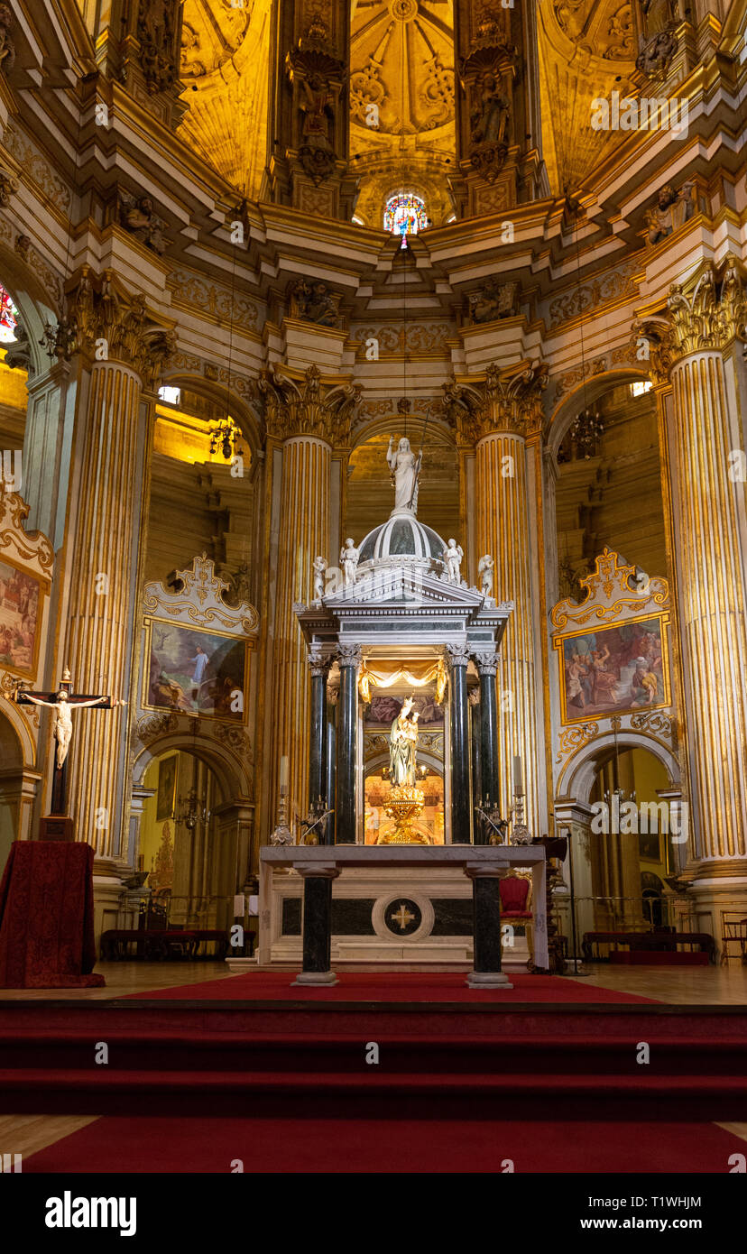 Malaga Cathedral altar, Catedral de Malaga interior,  Malaga Andalusia Spain Europe Stock Photo