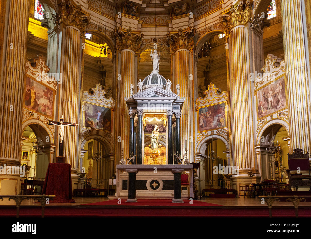 Malaga Cathedral altar, Catedral de Malaga interior,  Malaga Andalusia Spain Europe Stock Photo