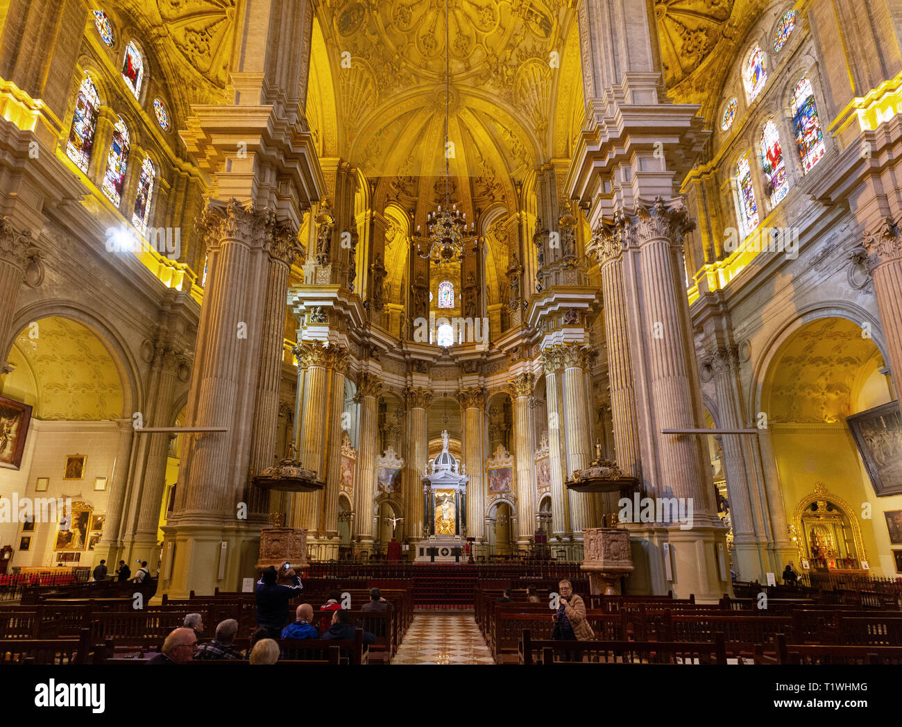 Malaga Cathedral Interior - the nave of Catedral de Malaga; Malaga, Andalusia Spain Europe Stock Photo