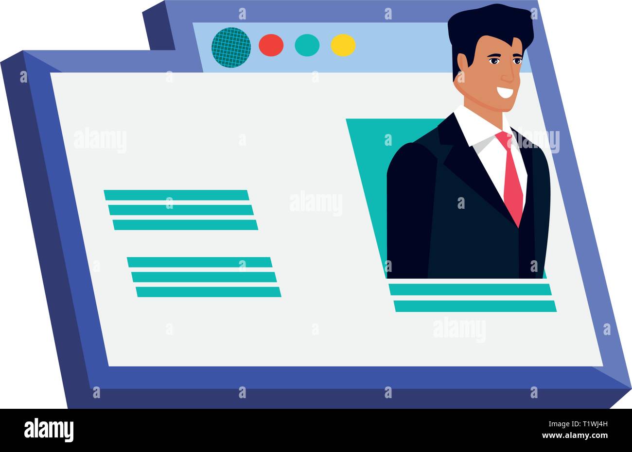 young businessman with webpage template vector illustration design ...