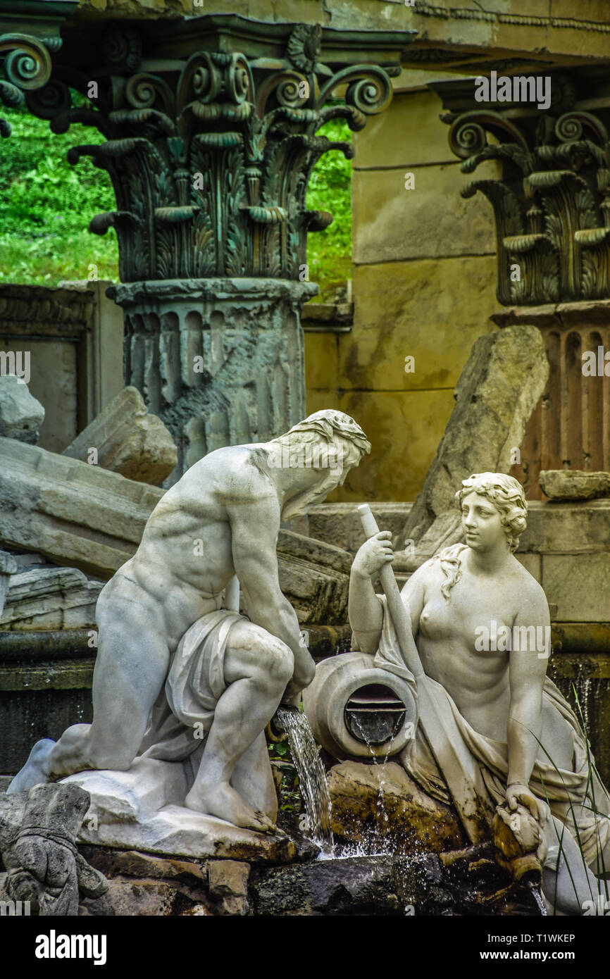 Austria, Vienna - september, 15, 2018 - Roman fountain in Schonbrunn Palace gardens at autumn season Stock Photo