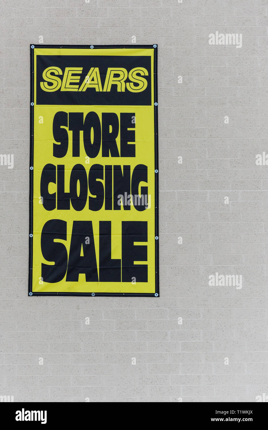 Appleton, WI - 8 March 2019: A Sears sign saying the store closing sale for going out of business. Stock Photo