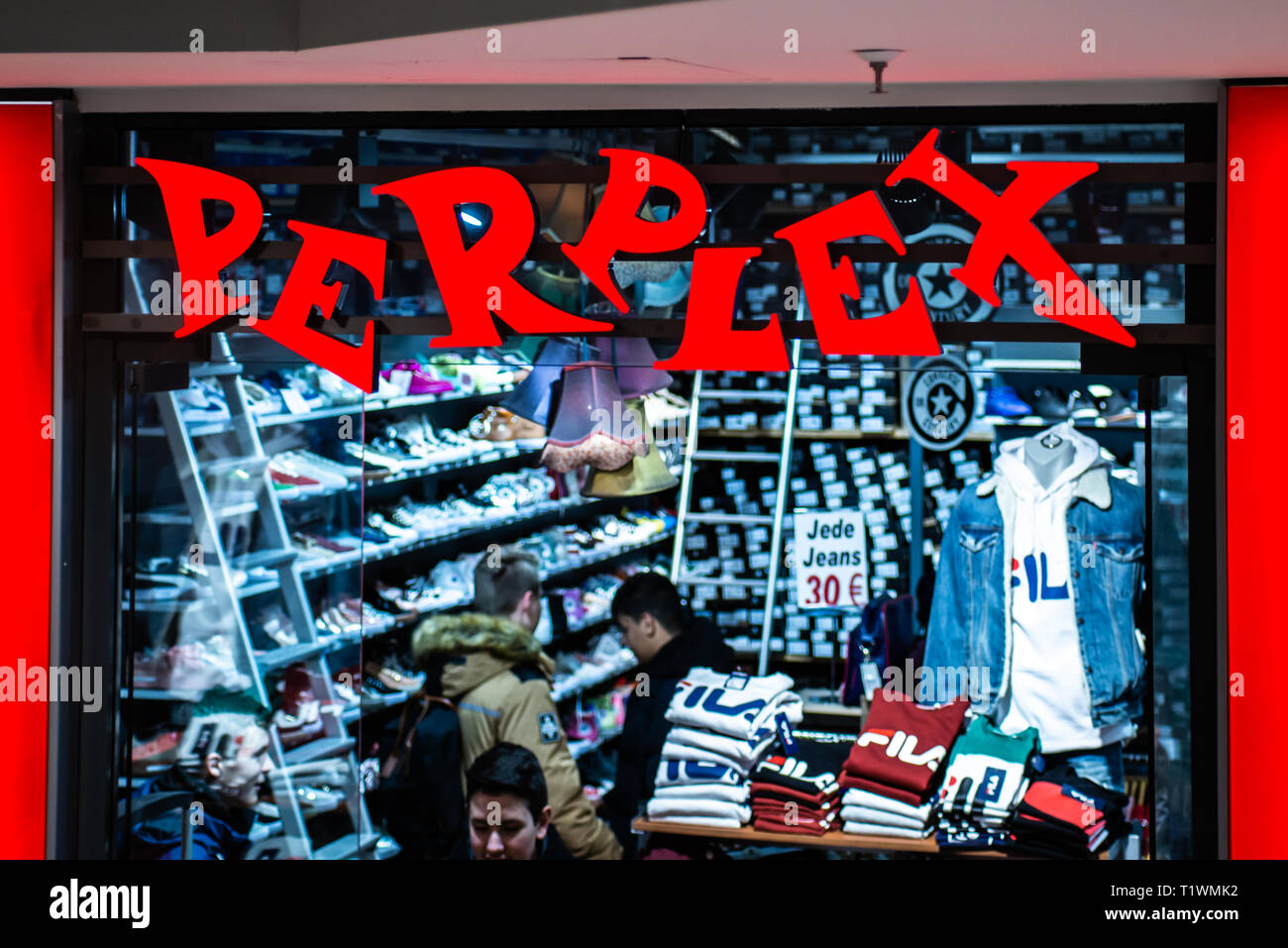 Koblenz Germany 15.12.2018 - Perplex store logo in shopping center in the heart of the city Stock Photo