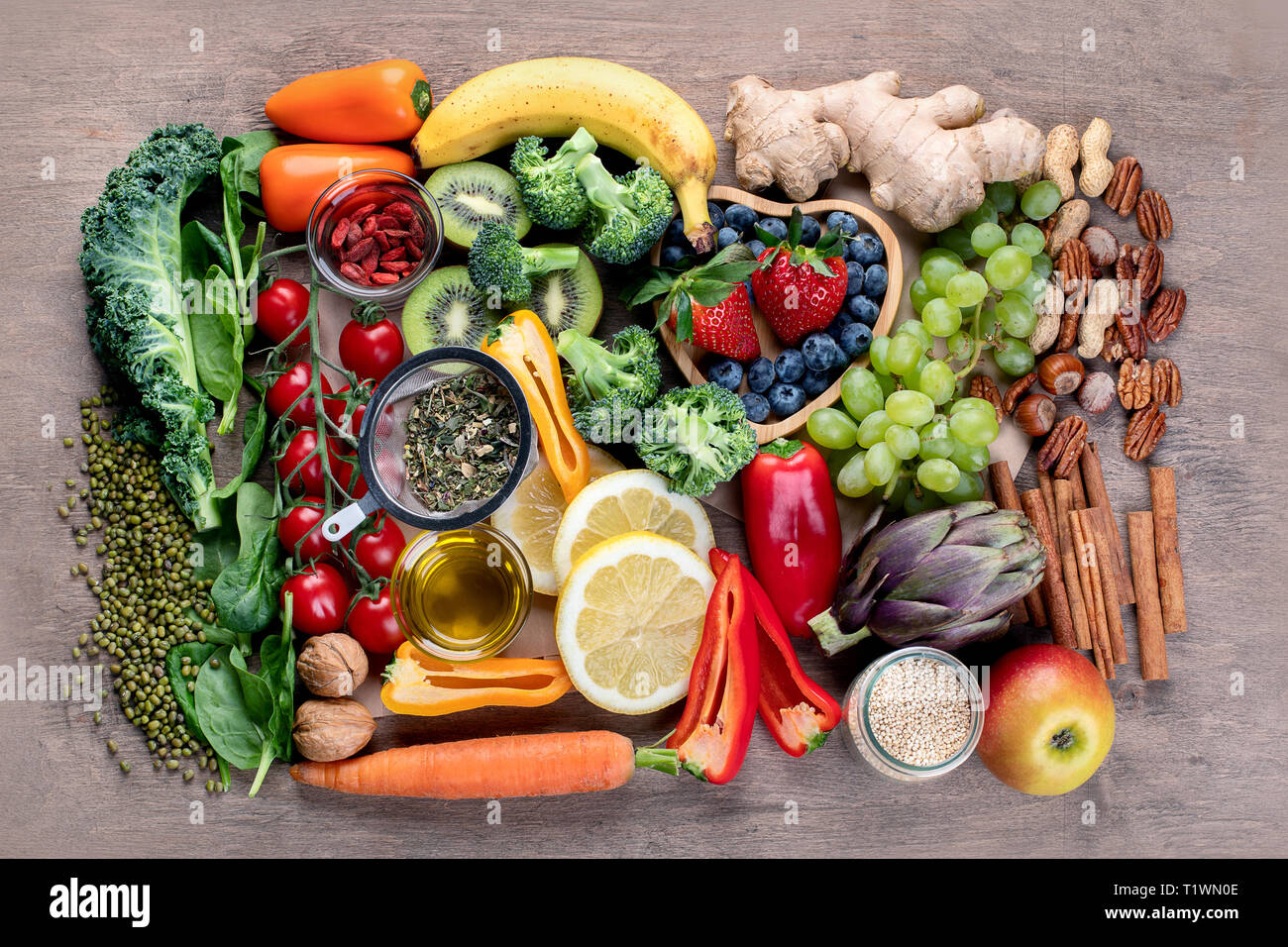 Natural products rich in antioxidants and vitamins. Healthy clean and