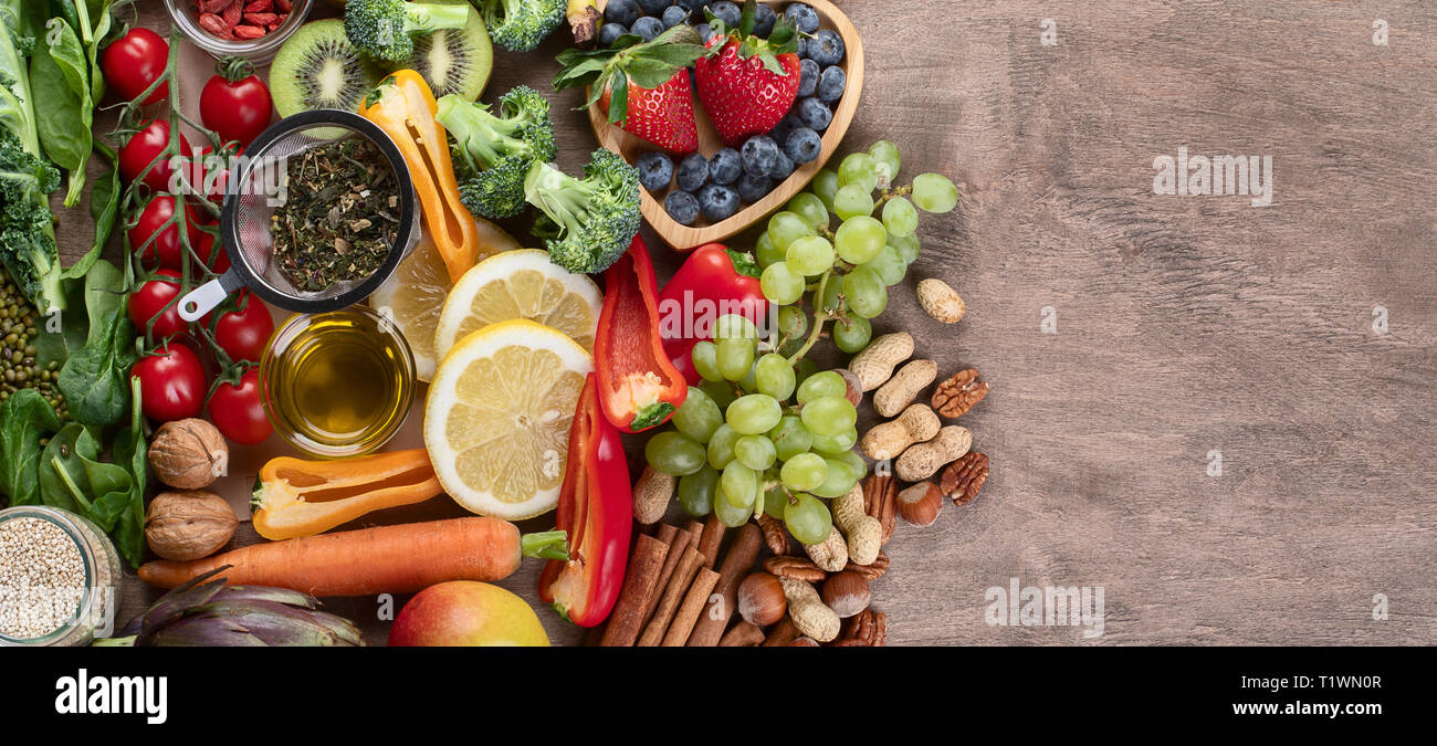 Natural products rich in antioxidants and vitamins. Healthy clean and